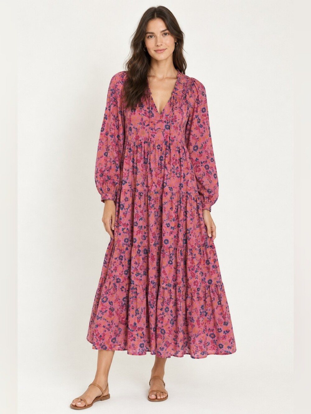 Matta Jaya September Dress Purple Floral Print Cotton Midi Maxi Dress Size XS